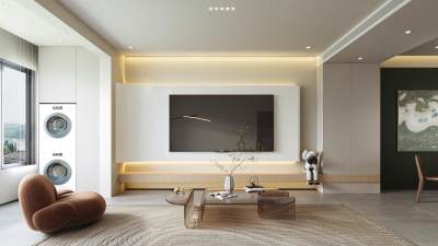 现代家居客厅 电视墙 背景墙 茶几 雕塑摆件 地毯 休闲椅